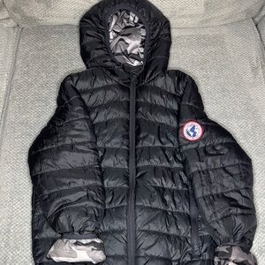 Black Hooded Puffer Jacket for Kids